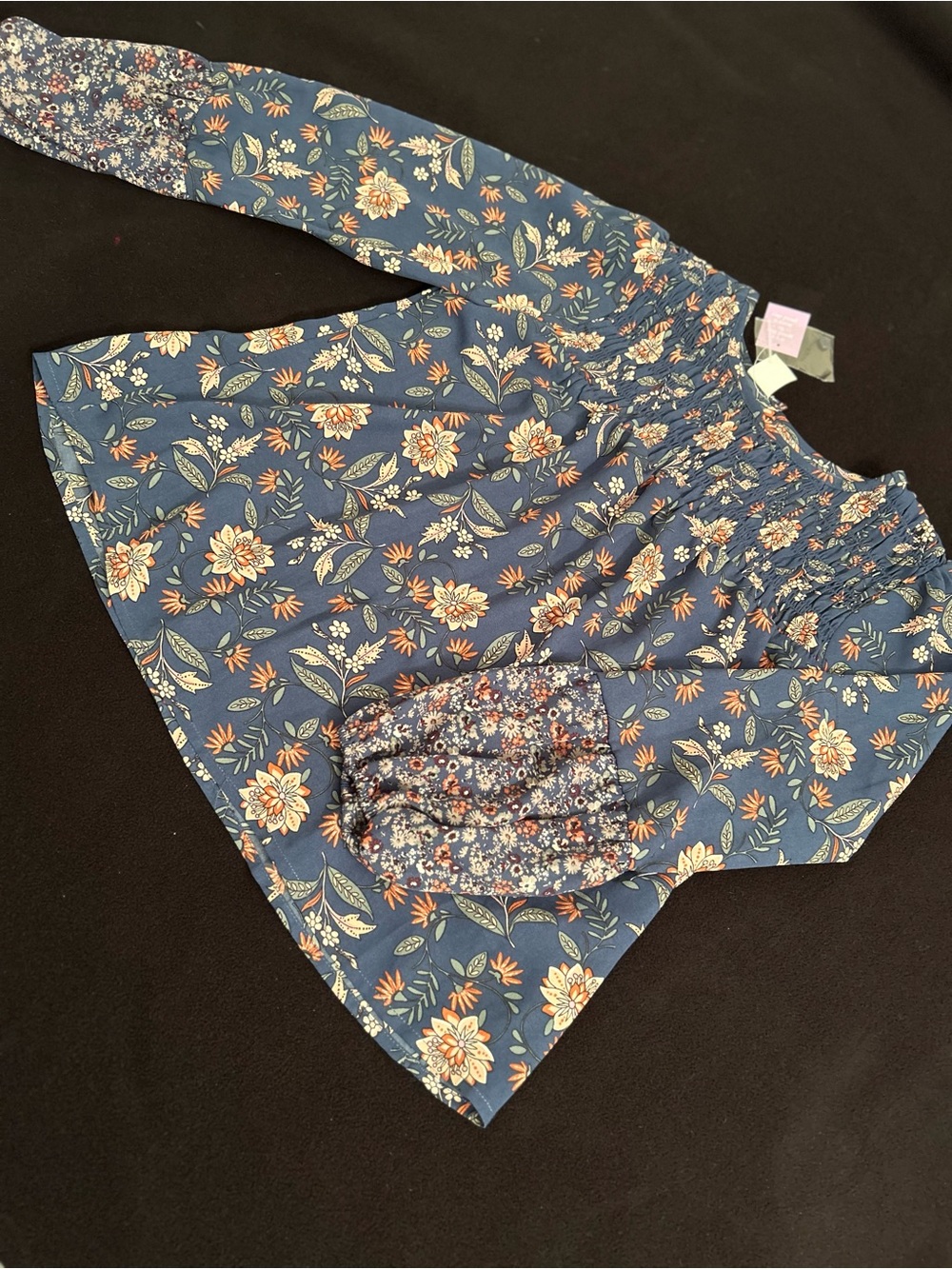 Old Navy Navy Blue Floral Smocked girls top